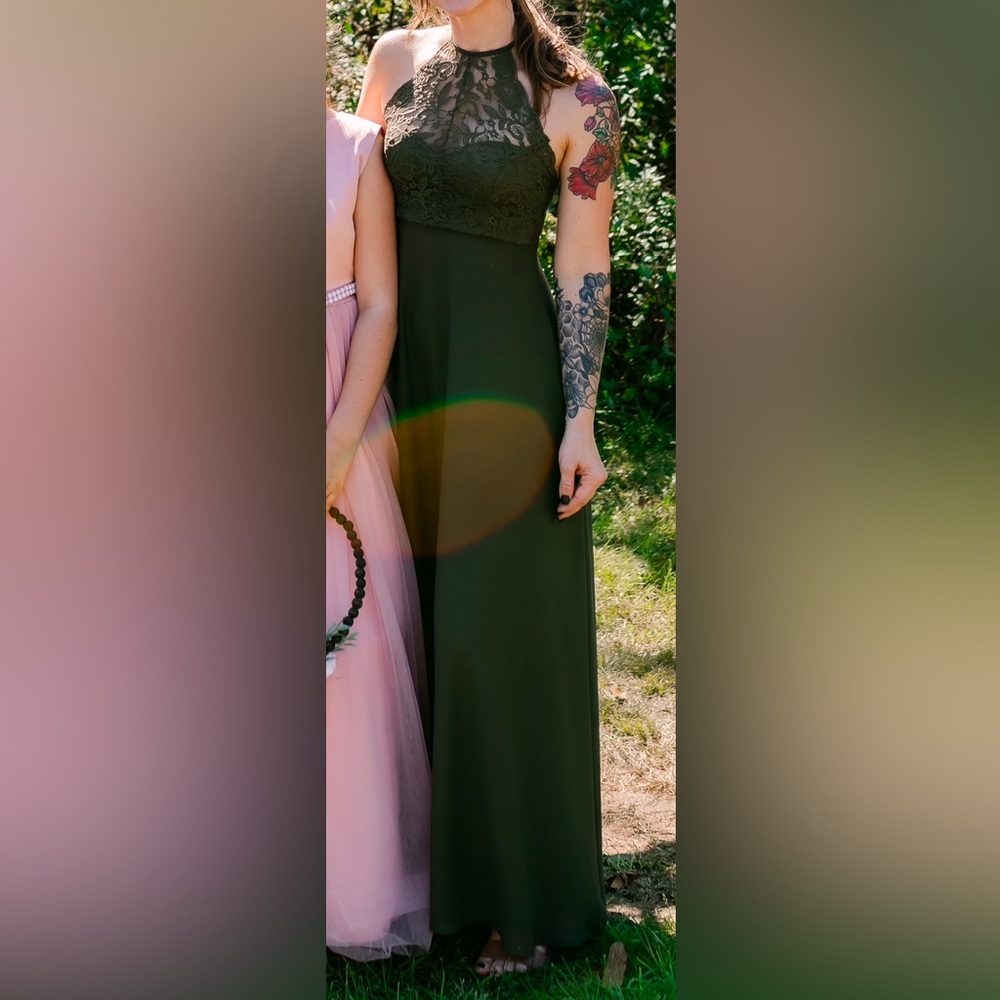Elegant Olive Green Lace Maxi Dress - Picture 2 of 7